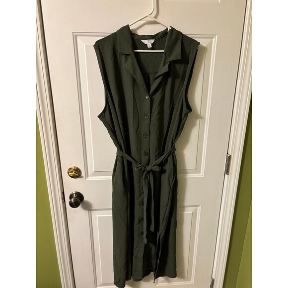 Time and Tru Women's Plus Button Down Shirt Dress with Belt, Size XXL 20 - Picture 2 of 5